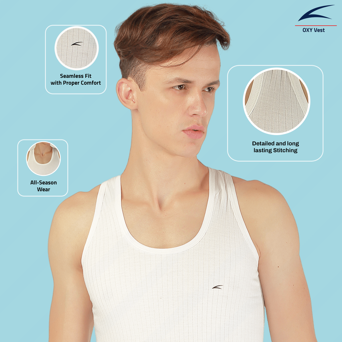 Classic Oxy Sleeveless White Vests for Men - Pack of 3