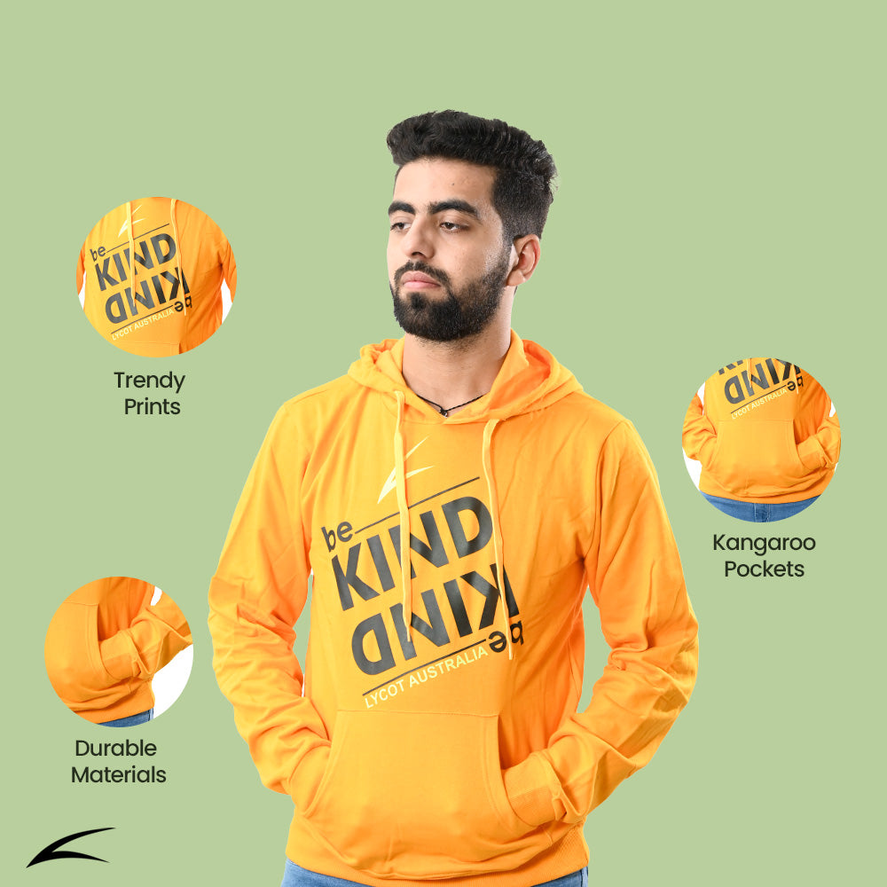 Cozy Yellow Winter Hoodies for Men, With Front Kangaroo Pockets