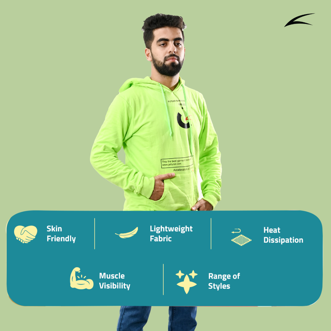 Cozy Lime Green Winter Hoodies for Men, With Front Kangaroo Pockets