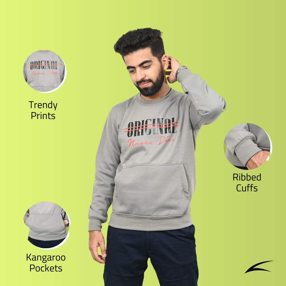 Grey Sweatshirt with Kangaroo Pockets for Men (O-Series)
