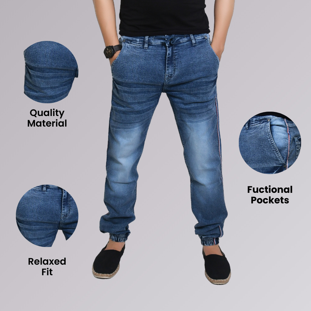 Men's Jogger Jeans - Comfortable Blue Denim Jogging Pants