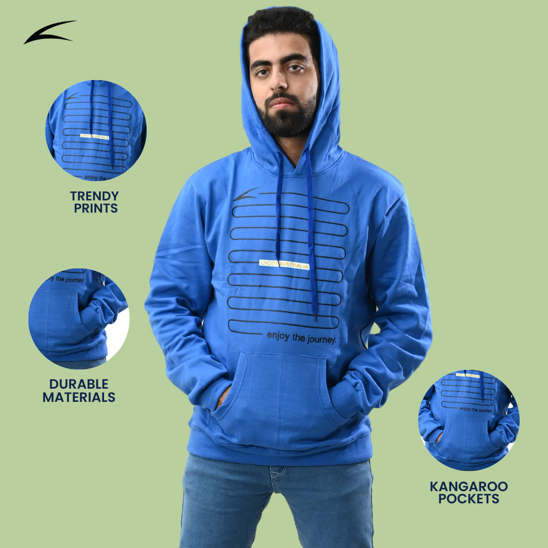 Cozy Blue Winter Hoodies for Men, With Front Kangaroo Pockets