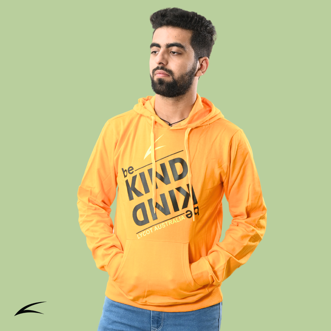 Cozy Yellow Winter Hoodies for Men, With Front Kangaroo Pockets